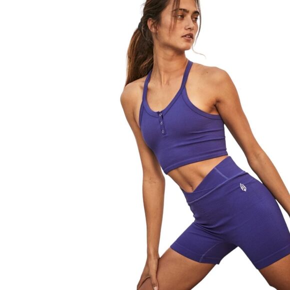 FP Movement Ribbed Biker Shorts NWT | Outerspace Blue | Pilates Core Fit S - Picture 10 of 10